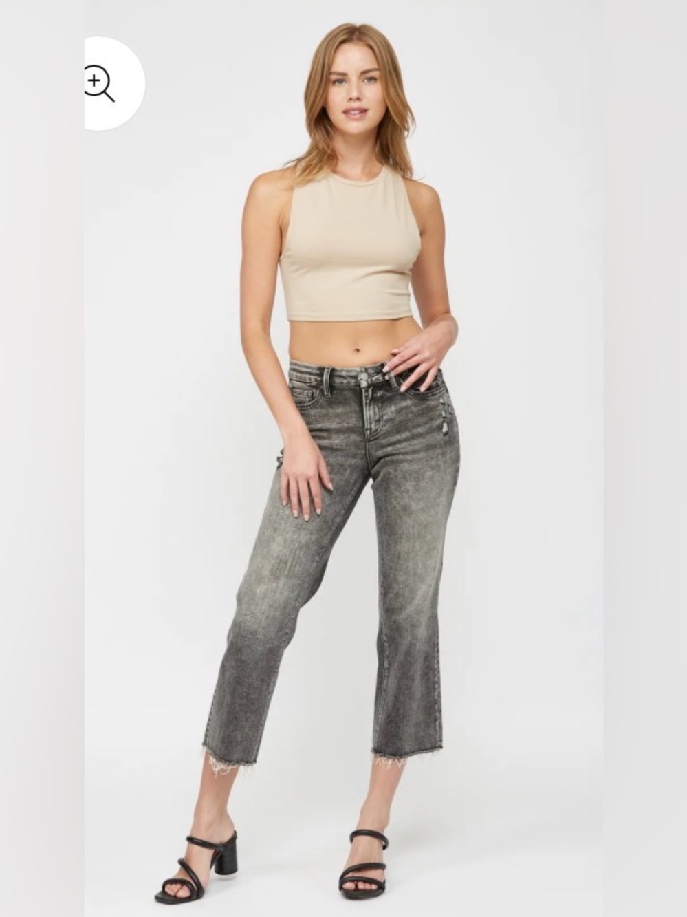 Mica Cropped Washed Black Women's Jeans - High Rise Straight Crop Denim Jean